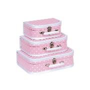 Set of Three Pink Spotty Suitcases