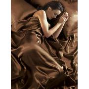 Chocolate Satin Double Duvet Cover, Fitted Sheet and 4 Pillowcases Bedding