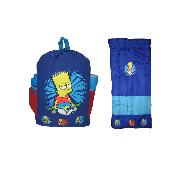 Simpsons Bart Backpack Rucksack Combo Inc Sleeping Bag Torch and Drink Bottle