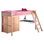 Wooden High Sleeper Bed Frame with Wardrobe and Desk