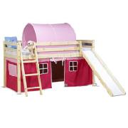 Wooden Mid Sleeper Bed Frame with Slide and Pink Tent