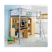 Metal High Sleeper with Wardrobe and Desk