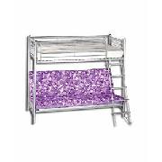 Silver Metal Bunk Bed with Lilac Camouflage Futon Mattress