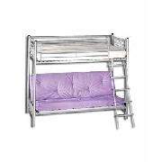 Silver Metal Bunk Bed with Plain Lilac Futon Mattress