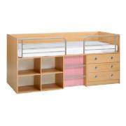 Brooklyn Mid Sleeper Storage Bed, Pink and Beech Effect