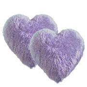 Kids' Faux Fur Heart Shaped Cushion Twinpack, Lilac